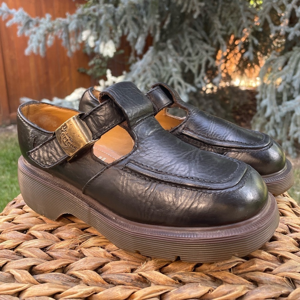 Dr Martens MIE Vintage 90s Black Leather T-strap Polly Mary Janes US Size 5/5.5